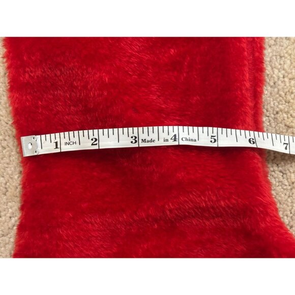 Red Faux Fur Christmas Stocking With Leopard Print Cuff 16" - Picture 4 of 7